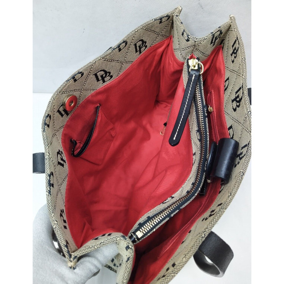 Dooney & Bourke Black Canvas DB Printed Double Handle Tote Bag - Picture 14 of 16